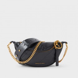 Charles Keith Ring Decoration Street Fashion Belt Bag Black